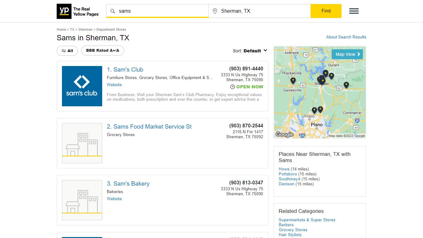 Sams Locations & Hours Near Sherman, TX - YP.com - Yellow Pages